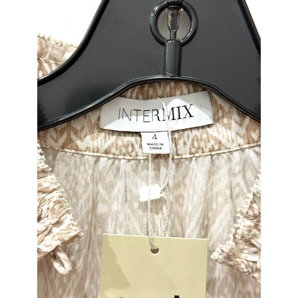 Intermix Perry Printed Long Sleeve Button Modal Blouse Pale Beige Women's Size 4 - Picture 4 of 5